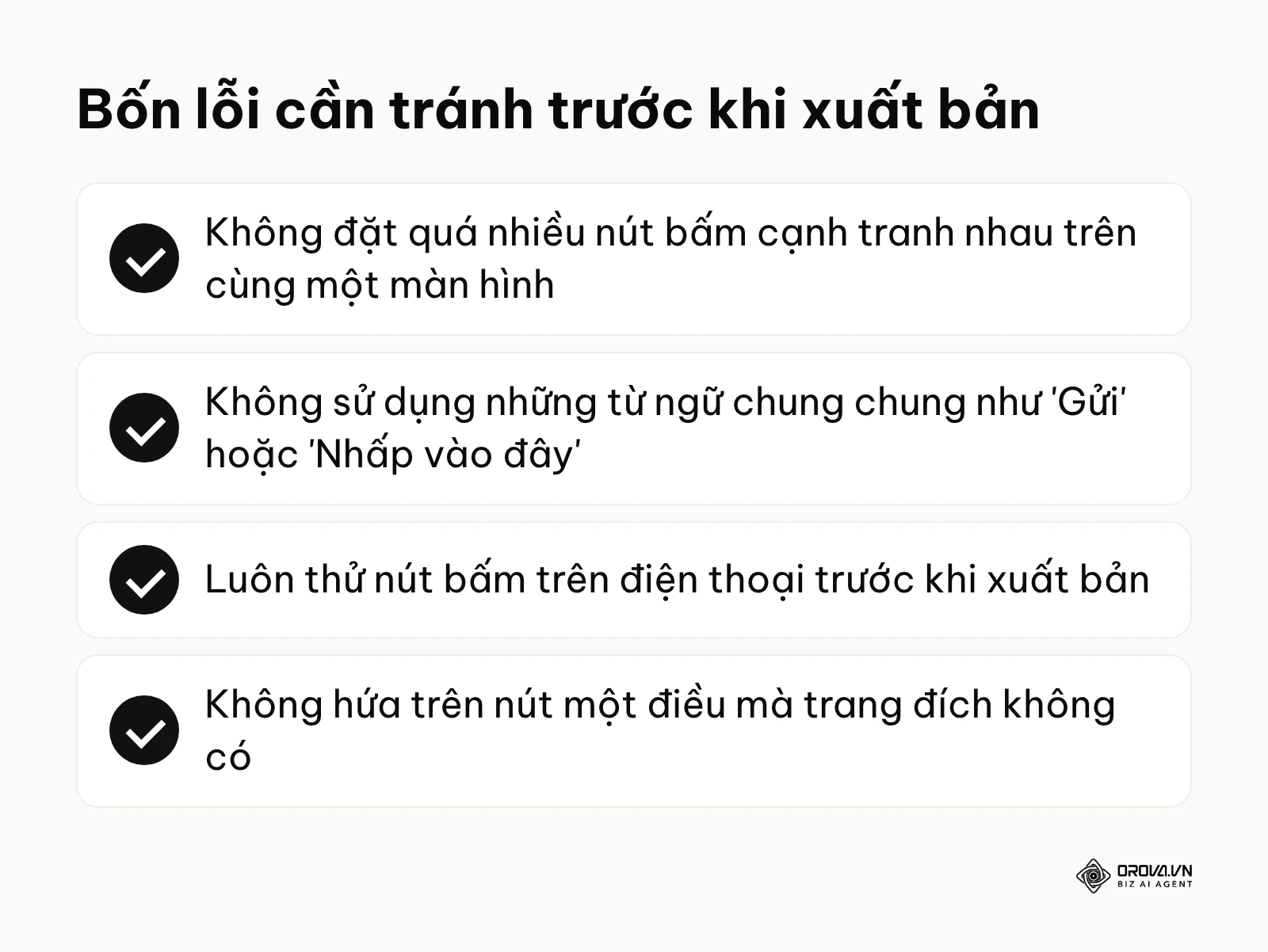 Danh sách tóm tắt các sai lầm phổ biến khi thiết kế lời kêu gọi hành động.
