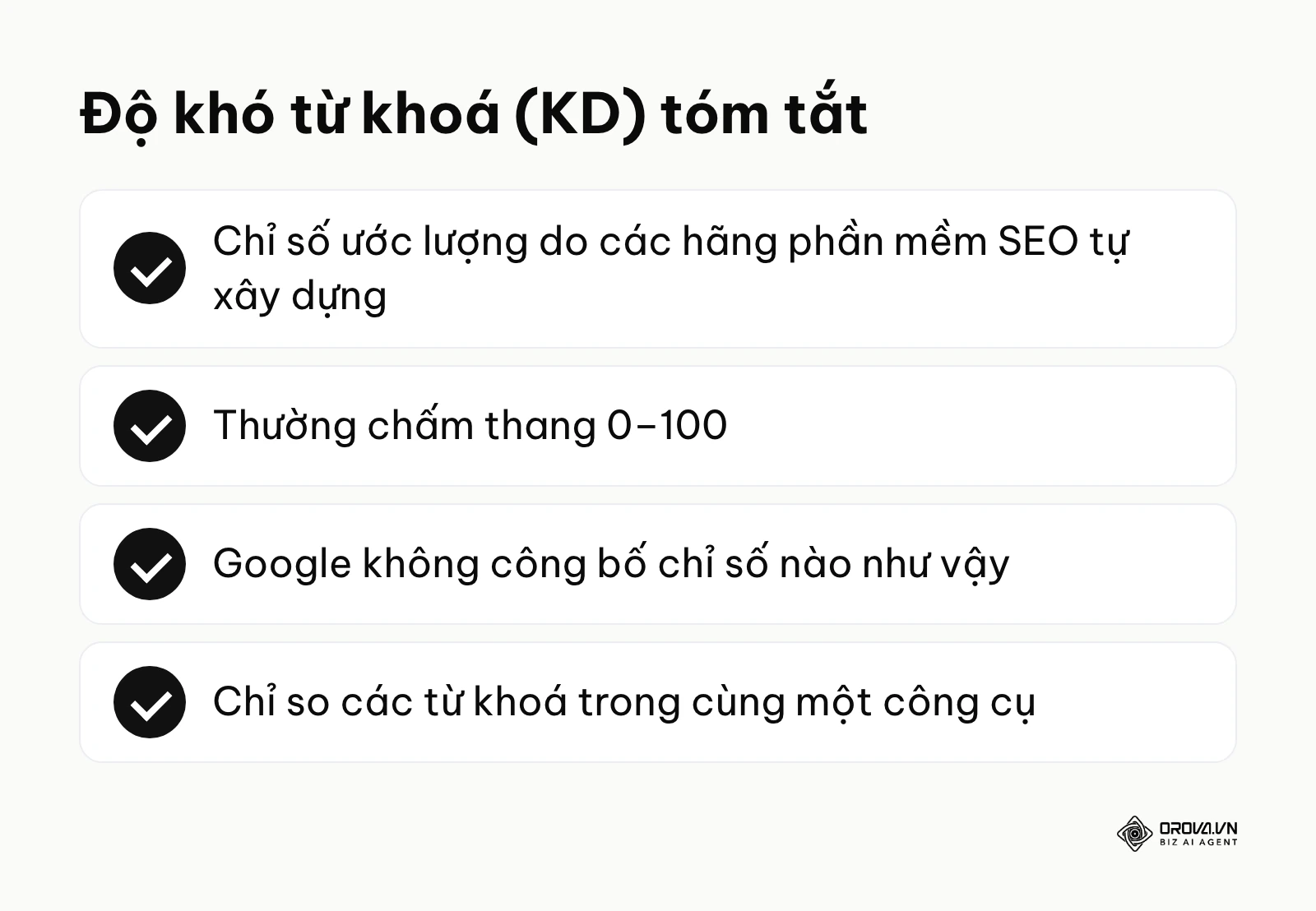 Tóm tắt độ khó từ khoá: chỉ số ước lượng của từng công cụ SEO, thang 0–100, không phải số của Google