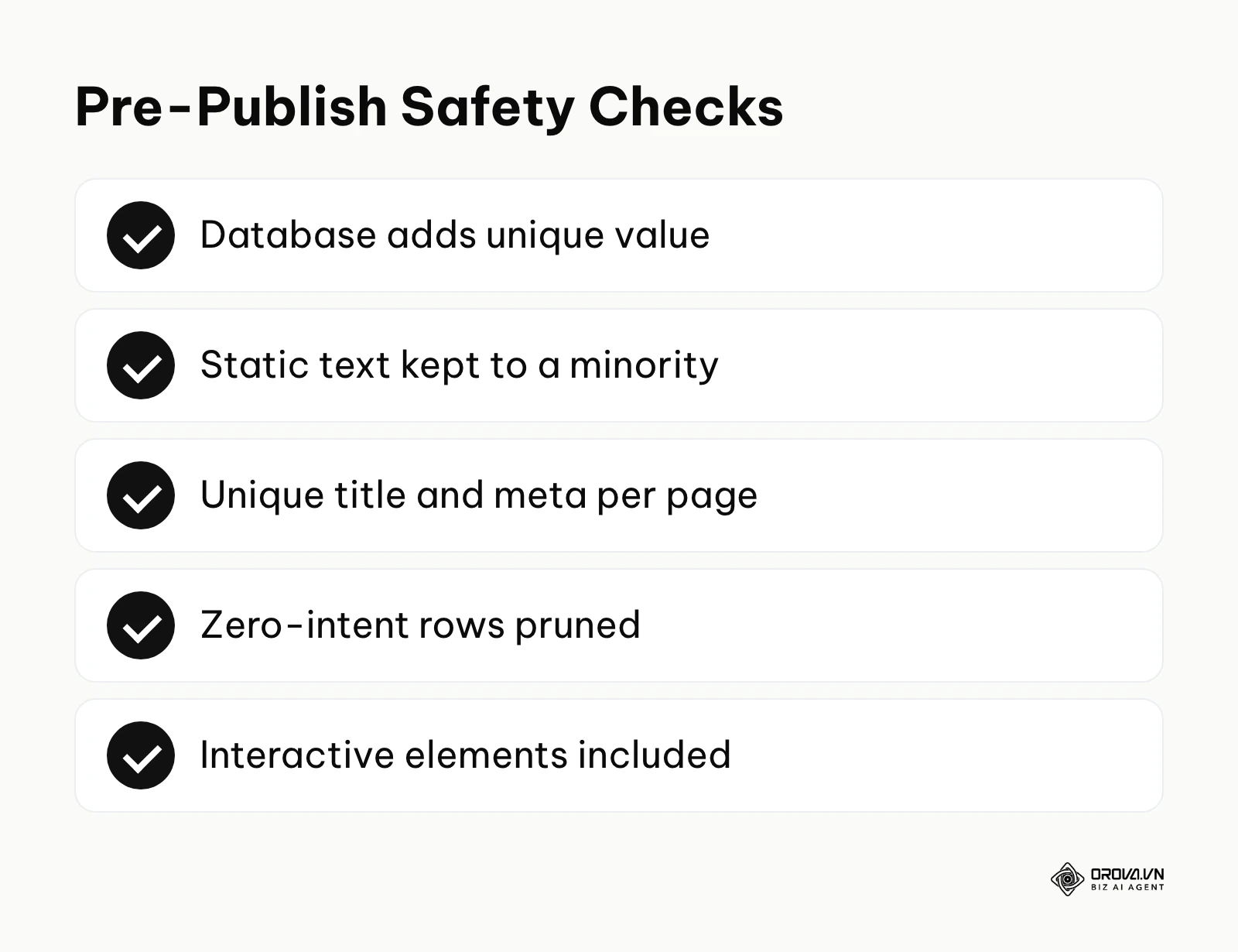 Checklist of pre-publish safety checks for programmatic pages