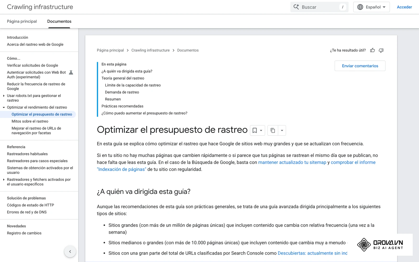 Guía de Google Search Central para optimizar el presupuesto de rastreo y la arquitectura de sitemaps.