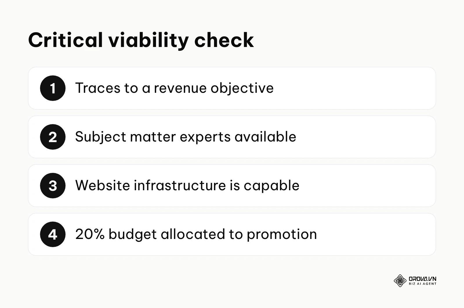 A numbered summary of the most critical questions from the 10-point stress-test checklist.