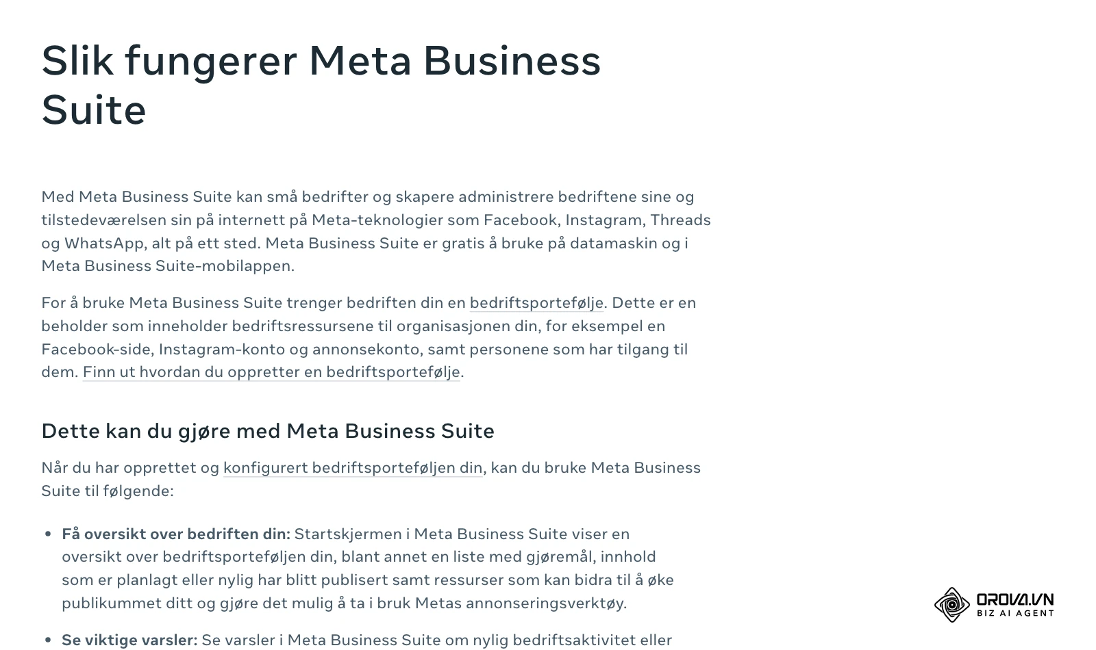 Hjelpesenter for bedrifter (norsk): Slik fungerer Meta Business Suite, med bedriftsporteføljen som grunnlag.
