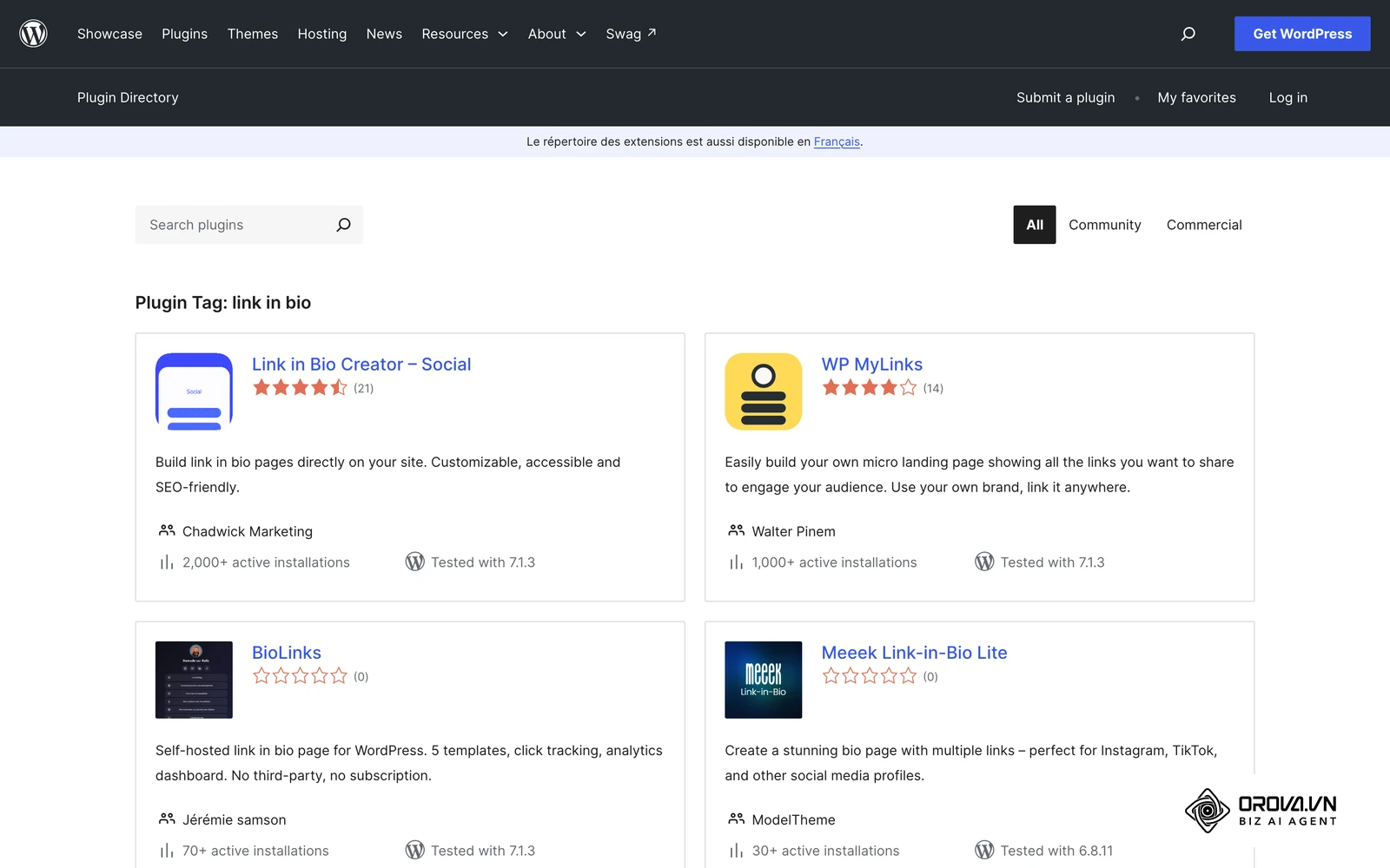 Répertoire officiel WordPress des extensions pour créer une page de liens sur son propre site.