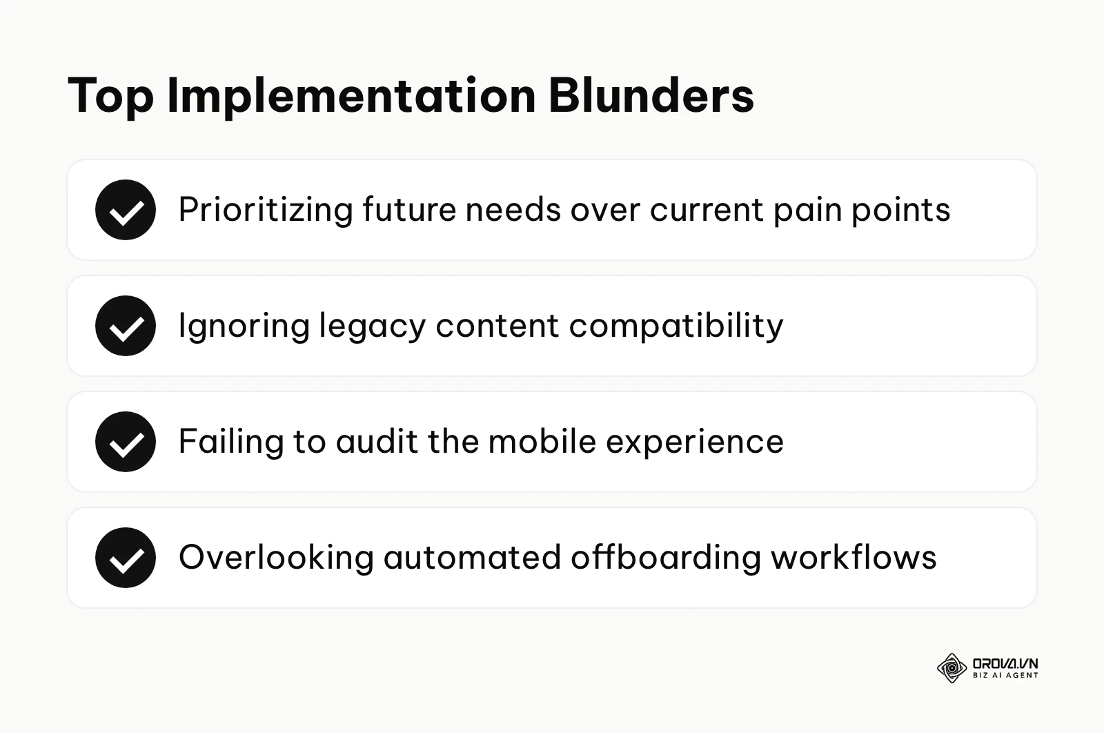 Checklist summarizing the most common mistakes made when purchasing learning software