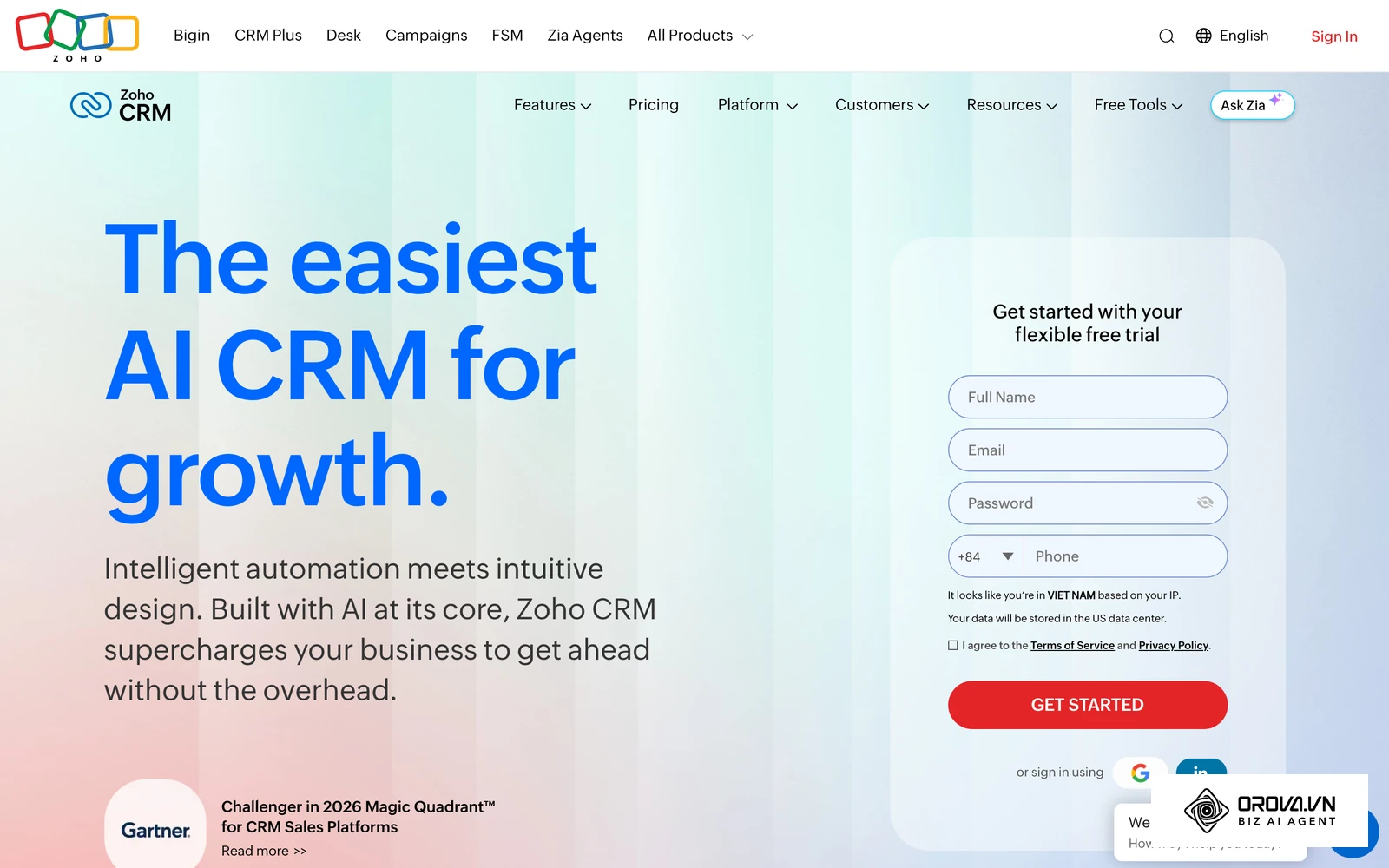 Bảng điều khiển quản lý khách hàng và phân hệ tự động hóa của Zoho CRM.