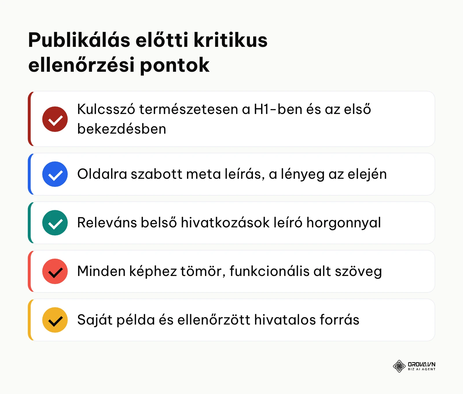 Összefoglaló ellenőrző lista a cikk élesítése előtti legfontosabb technikai tényezőkről