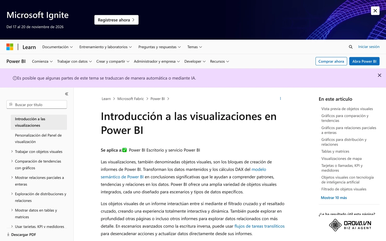 Catálogo oficial de tipos de visualización disponibles en Power BI, útil para elegir la forma adecuada para cada dato.