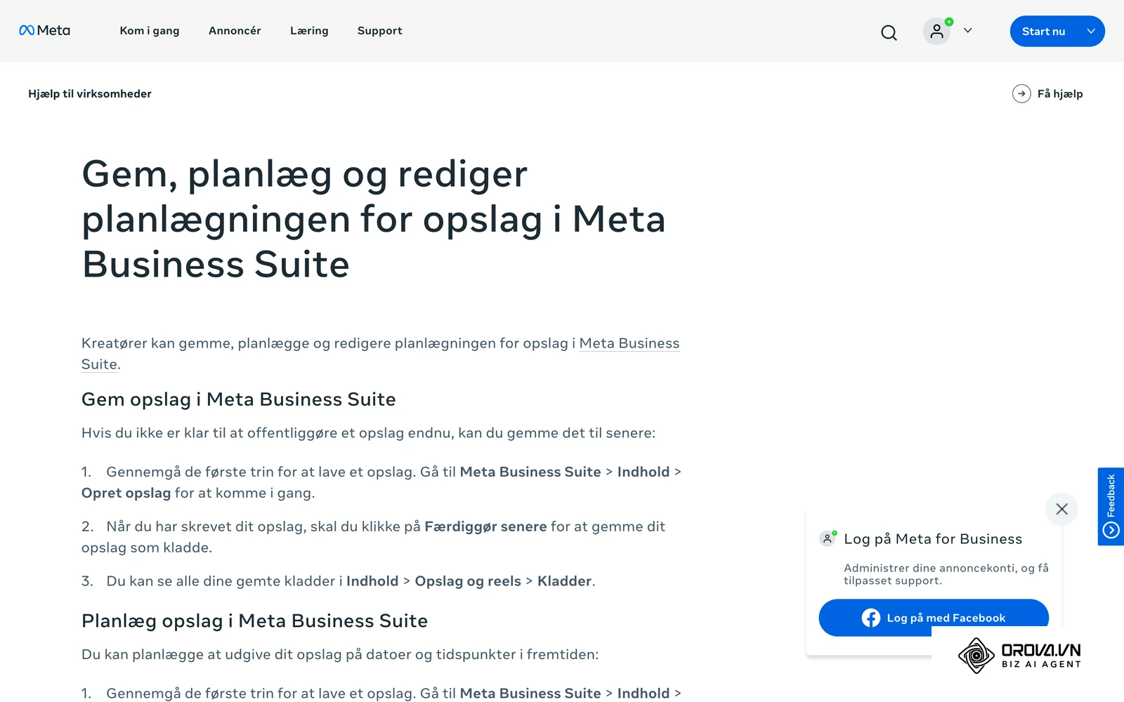Metas hjælpecenter: gem, tidsindstil og omplanlæg opslag i Meta Business Suite.