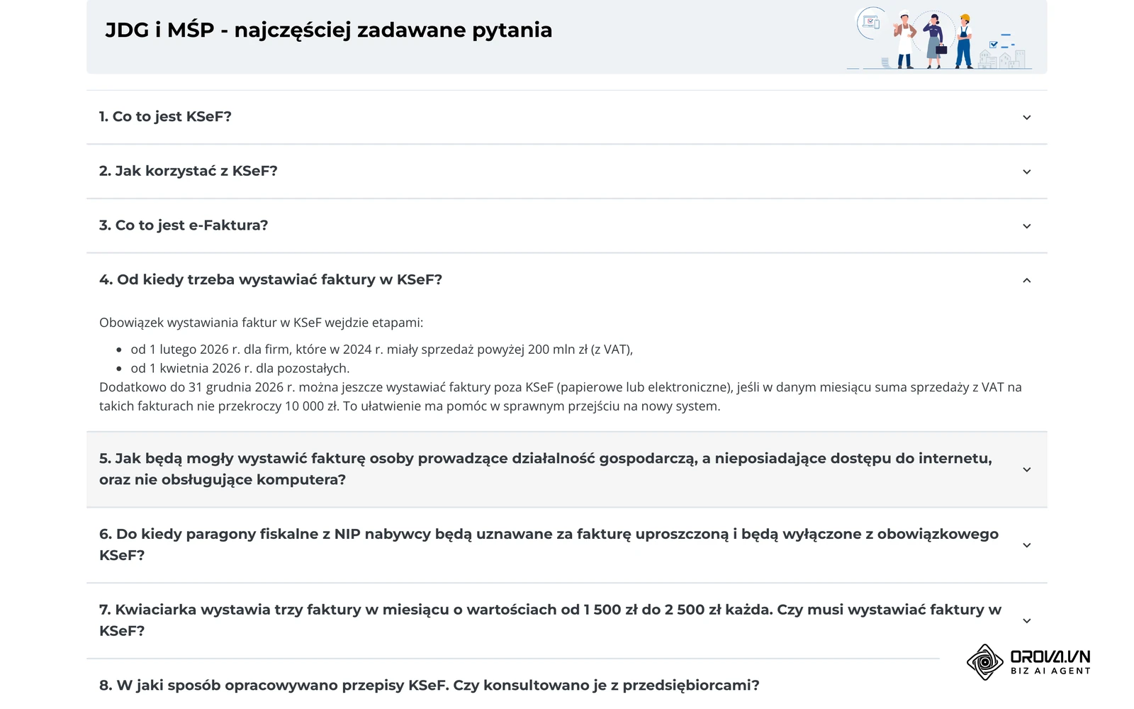 Odpowiedź na stronie KSeF dla JDG i MŚP (ksef.podatki.gov.pl): od kiedy trzeba wystawiać faktury w KSeF.