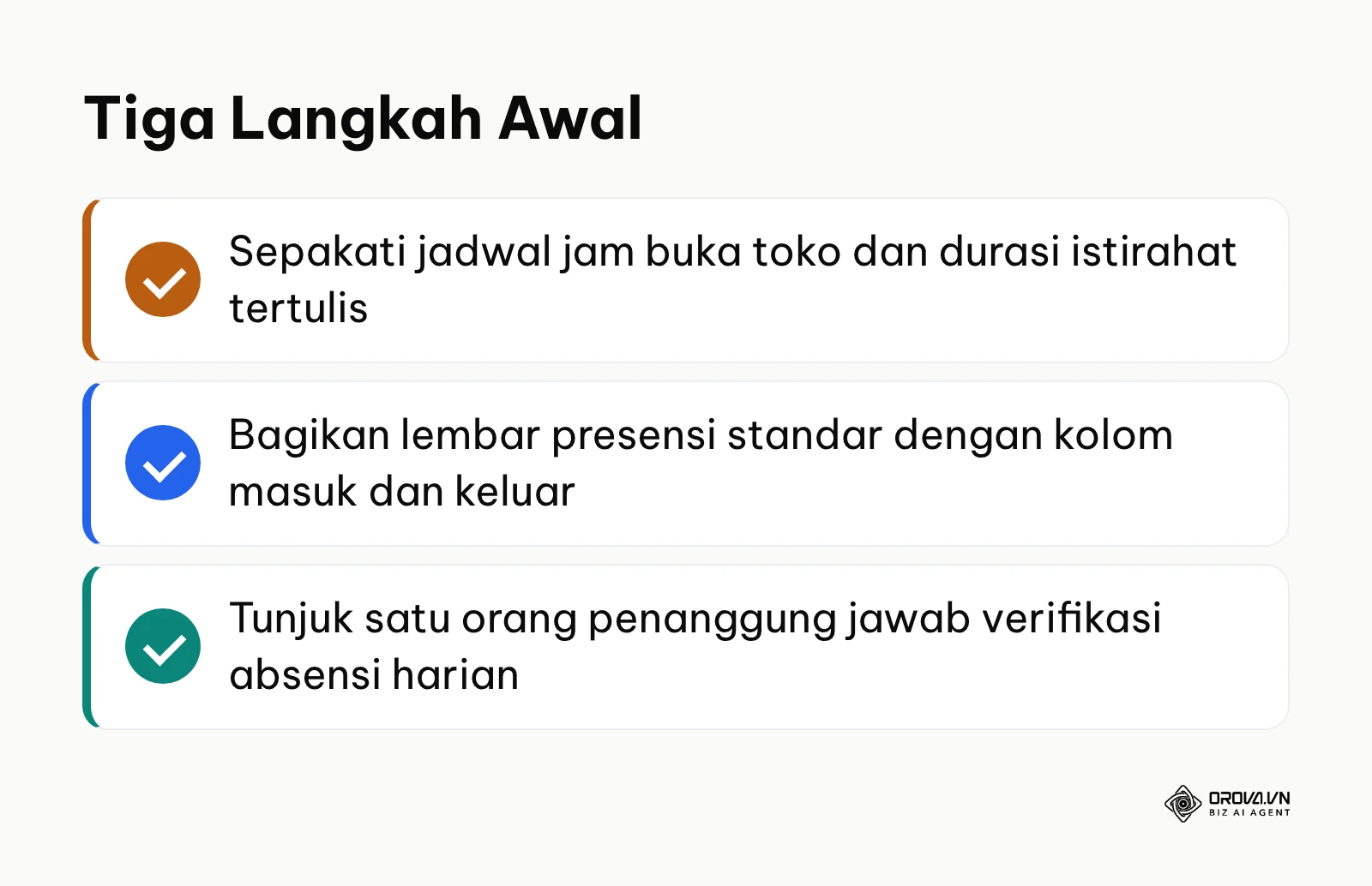 Ringkasan tiga langkah taktis untuk memulai pencatatan jam kerja karyawan usaha kecil.