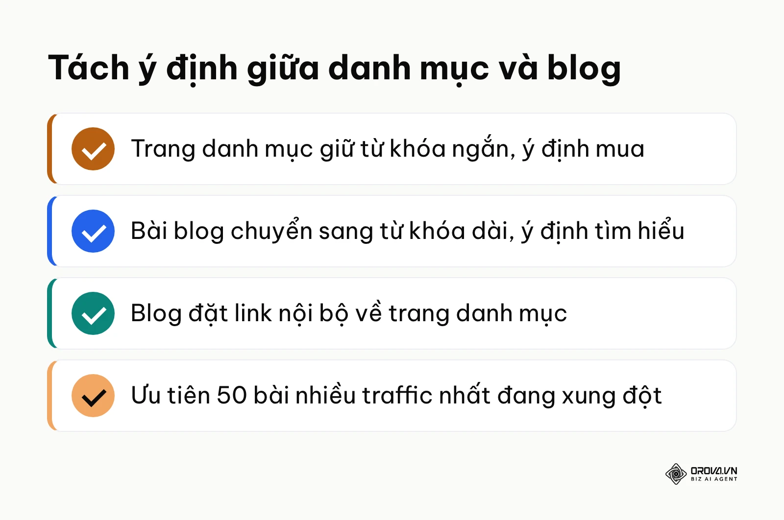 Danh sách cách tách ý định tìm kiếm giữa trang danh mục sản phẩm và bài blog trên website thương mại điện tử.