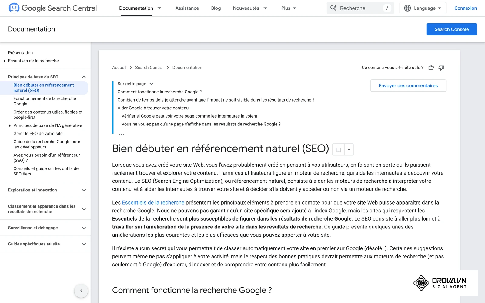 Le guide de démarrage SEO de Google : les fondations techniques restent valables avant toute optimisation pour l'IA.