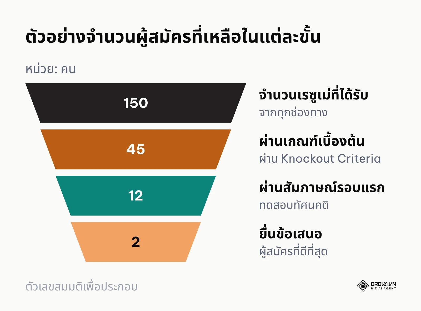 กราฟรูปกรวยแสดงอัตราการลดลงของผู้สมัครในแต่ละขั้นตอน