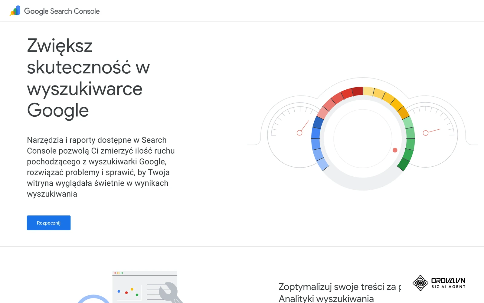 Oficjalna strona Google Search Console – bezpłatnego narzędzia, które pokazuje, na jakie zapytania Twoja strona wyświetla się w Google.