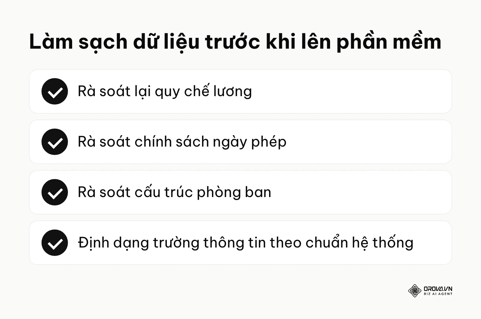Danh sách việc cần làm để chuẩn hóa dữ liệu nhân sự.