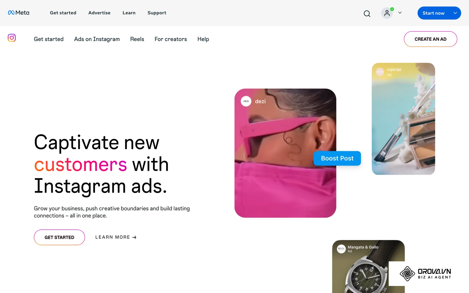 Meta's Instagram for Business hub, where a brand account starts before switching to a professional profile and unlocking Insights.
