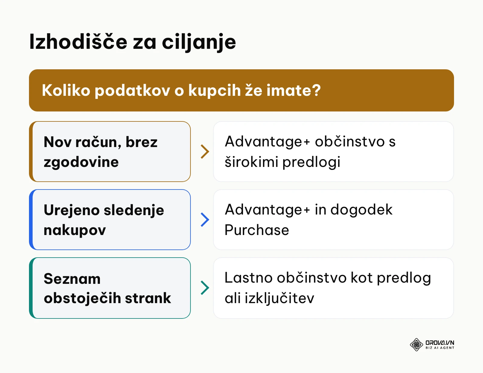 Odločitveno drevo za izbiro med Advantage+ in lastnim občinstvom