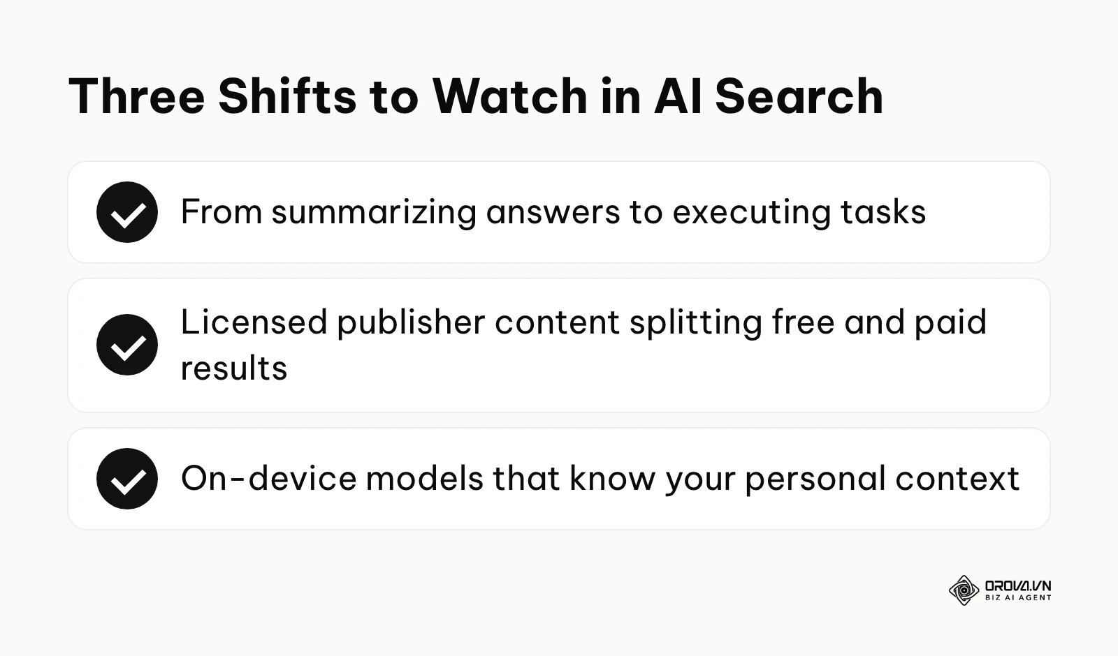 Summary of three predicted shifts in AI search