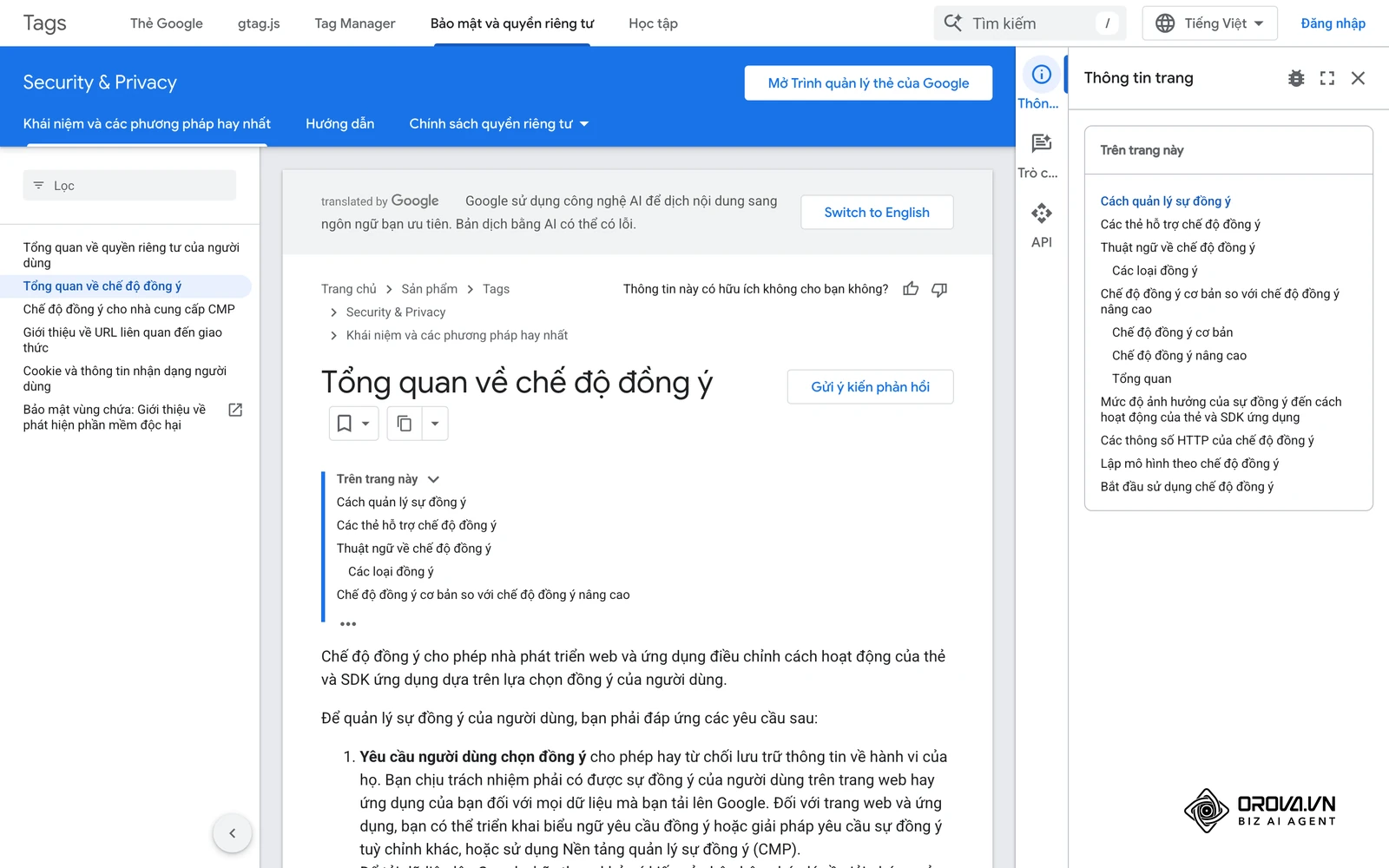Tài liệu của Google về chế độ đồng ý, một cách điều khiển thẻ đo lường theo lựa chọn đồng ý của người dùng.