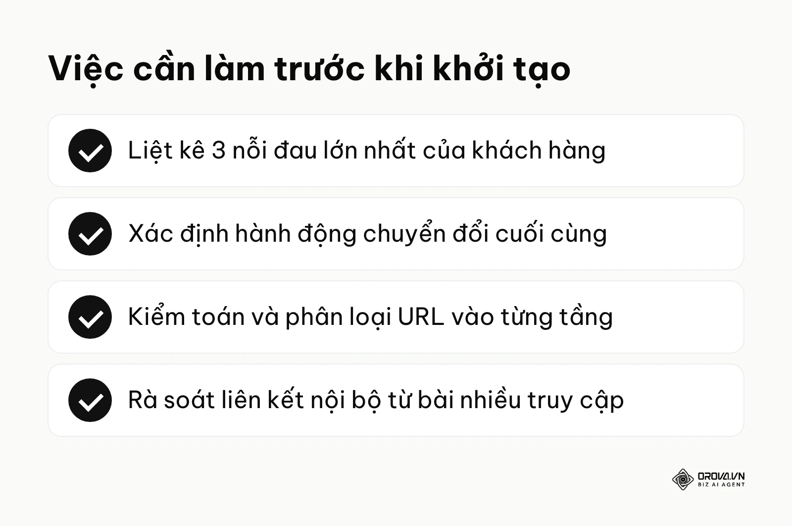 Bảng checklist 4 mục quan trọng cần kiểm tra trước khi bắt đầu tạo phễu