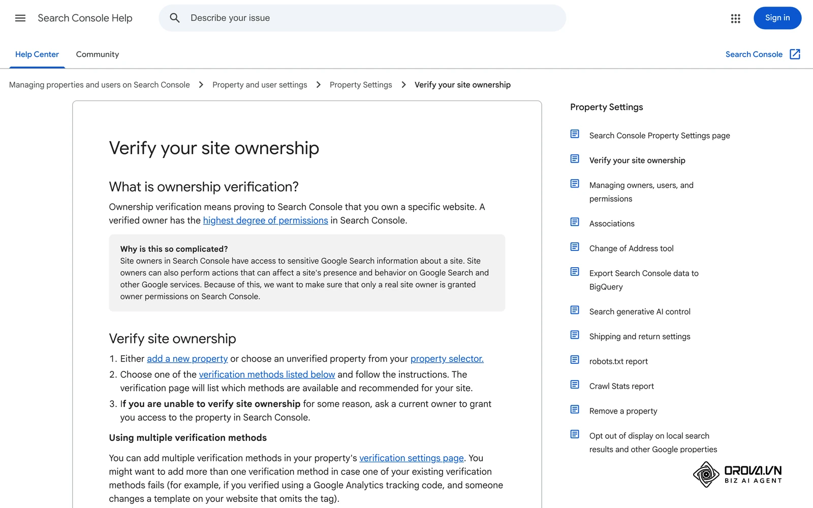 Search Console-hjelpen (engelsk versjon): Verify your site ownership – hvordan du bekrefter eierskap til en eiendom.