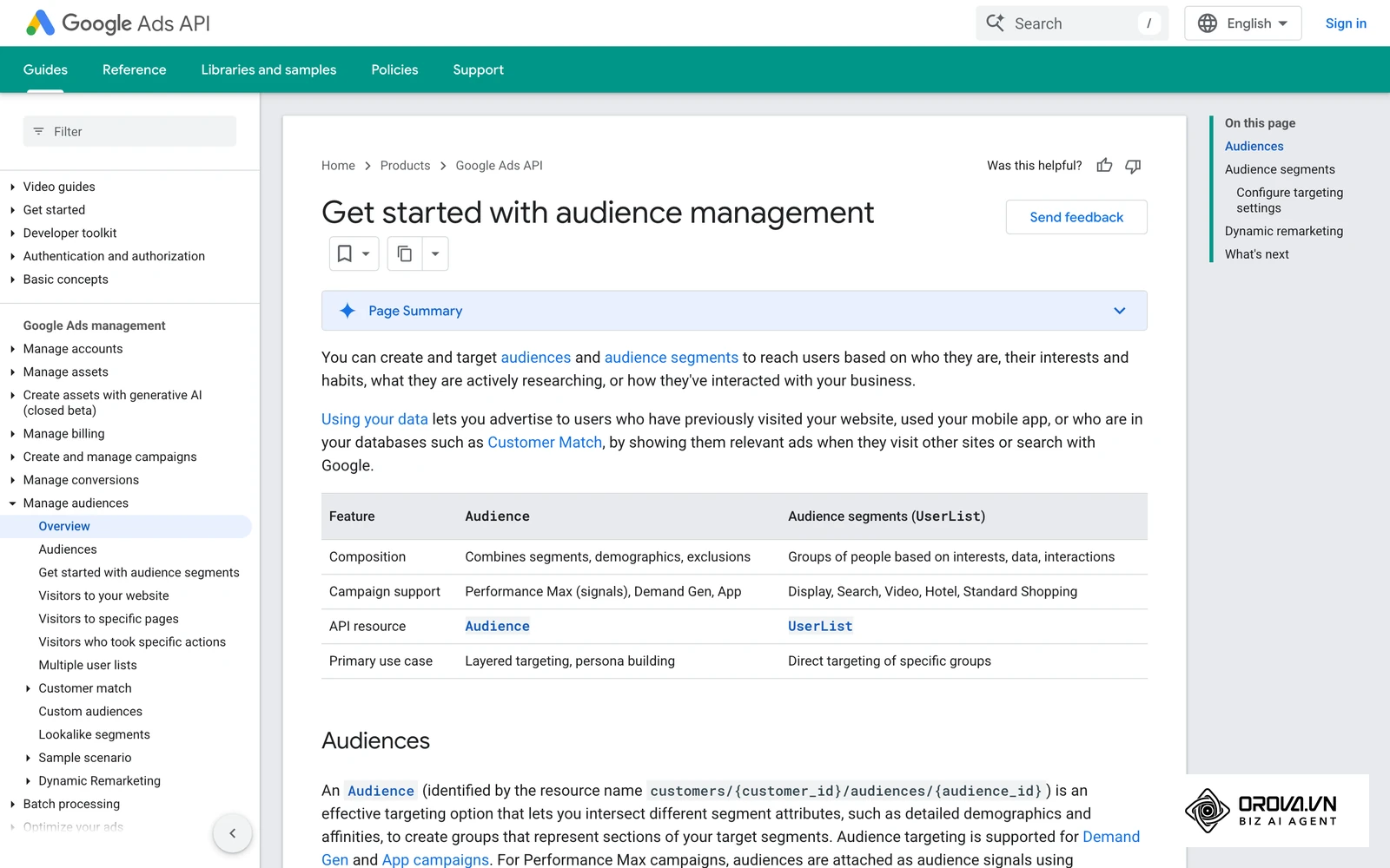 Google Ads API audience management docs: keeping customer lists updated through an API instead of manual re-uploads.