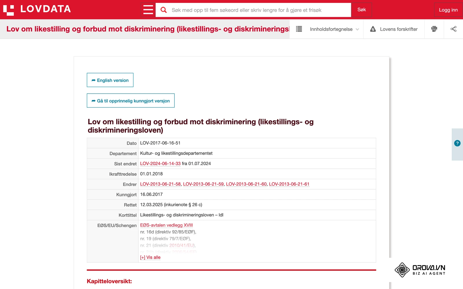 Likestillings- og diskrimineringsloven på Lovdata, loven som forbyr diskriminering ved ansettelse.