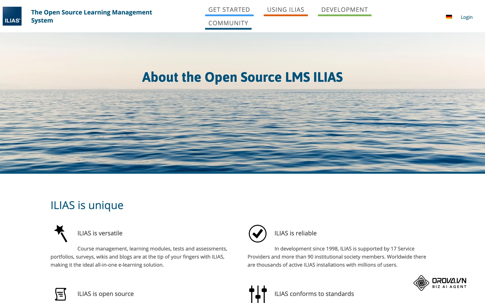 Pàgina oficial d'ILIAS, plataforma e-learning de codi obert que agrupa cursos, mòduls d'aprenentatge i avaluacions.