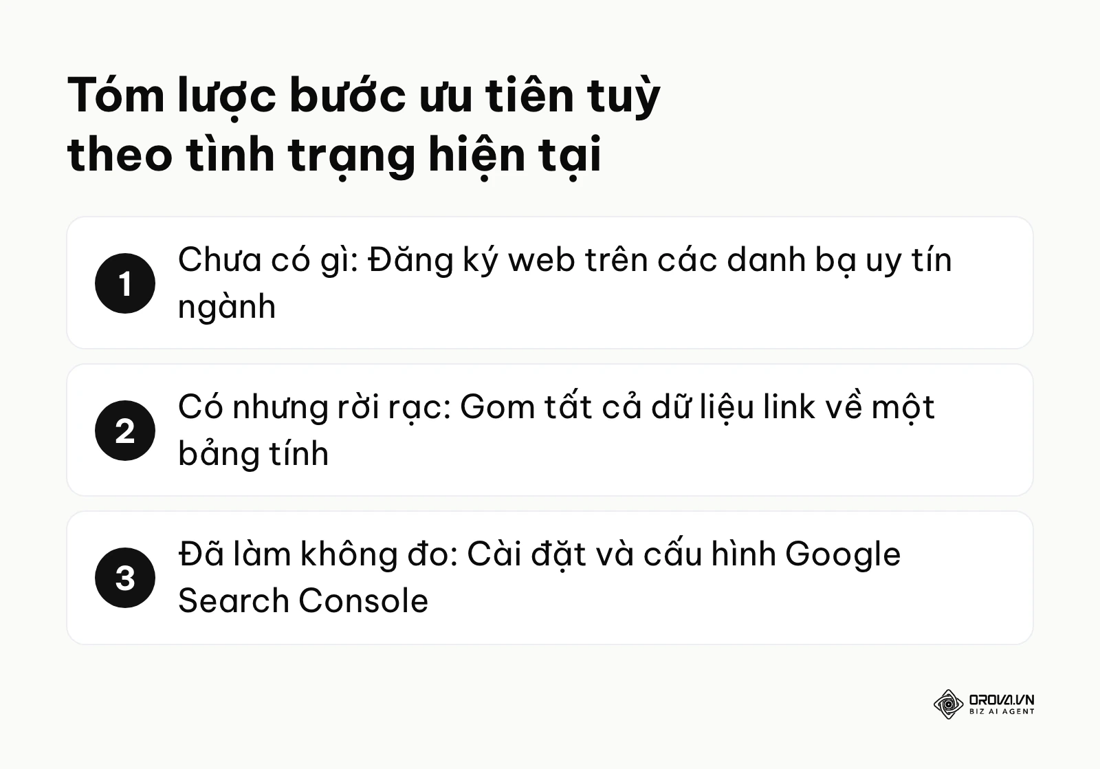 Danh sách tóm tắt bước ưu tiên dành cho ba tình trạng doanh nghiệp khác nhau