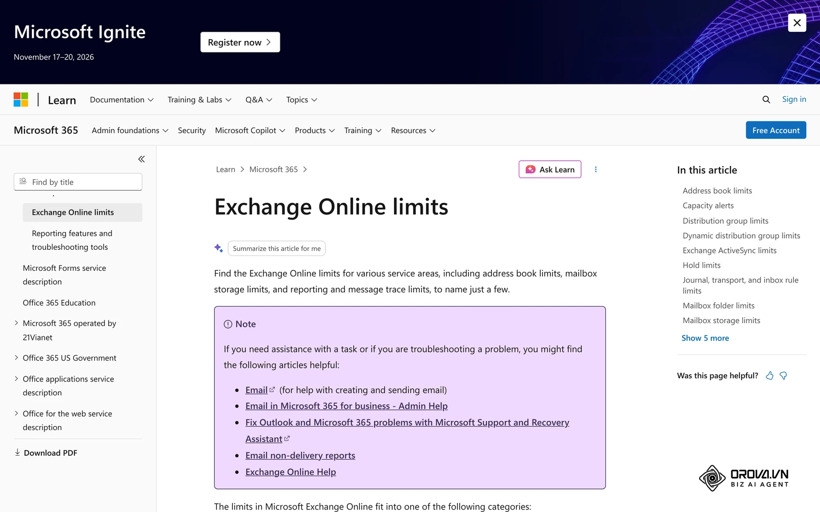 Документацията на Microsoft за ограниченията на Exchange Online, включително лимитите за получатели и съобщения.