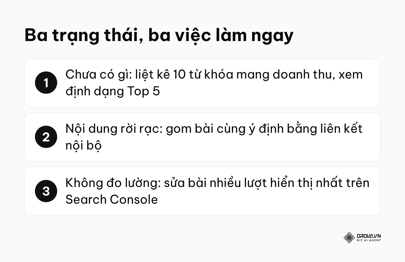 Ba việc làm ngay tương ứng ba trạng thái của website.
