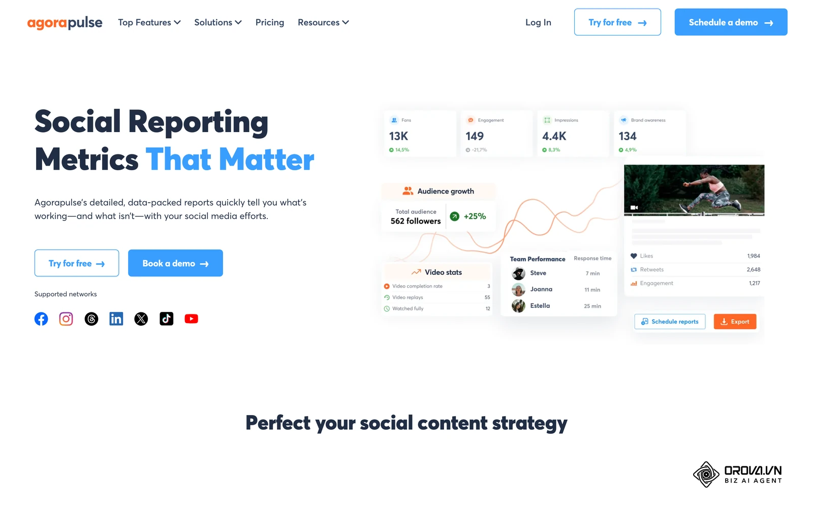 Agorapulse combines results from several networks into one report.