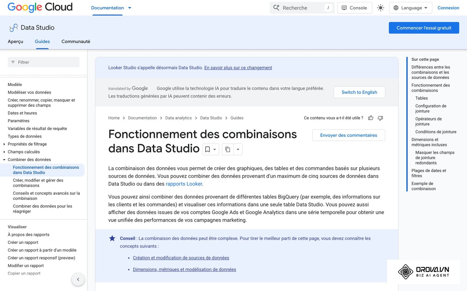 La documentation officielle explique le fonctionnement des combinaisons, limitées à cinq sources de données.
