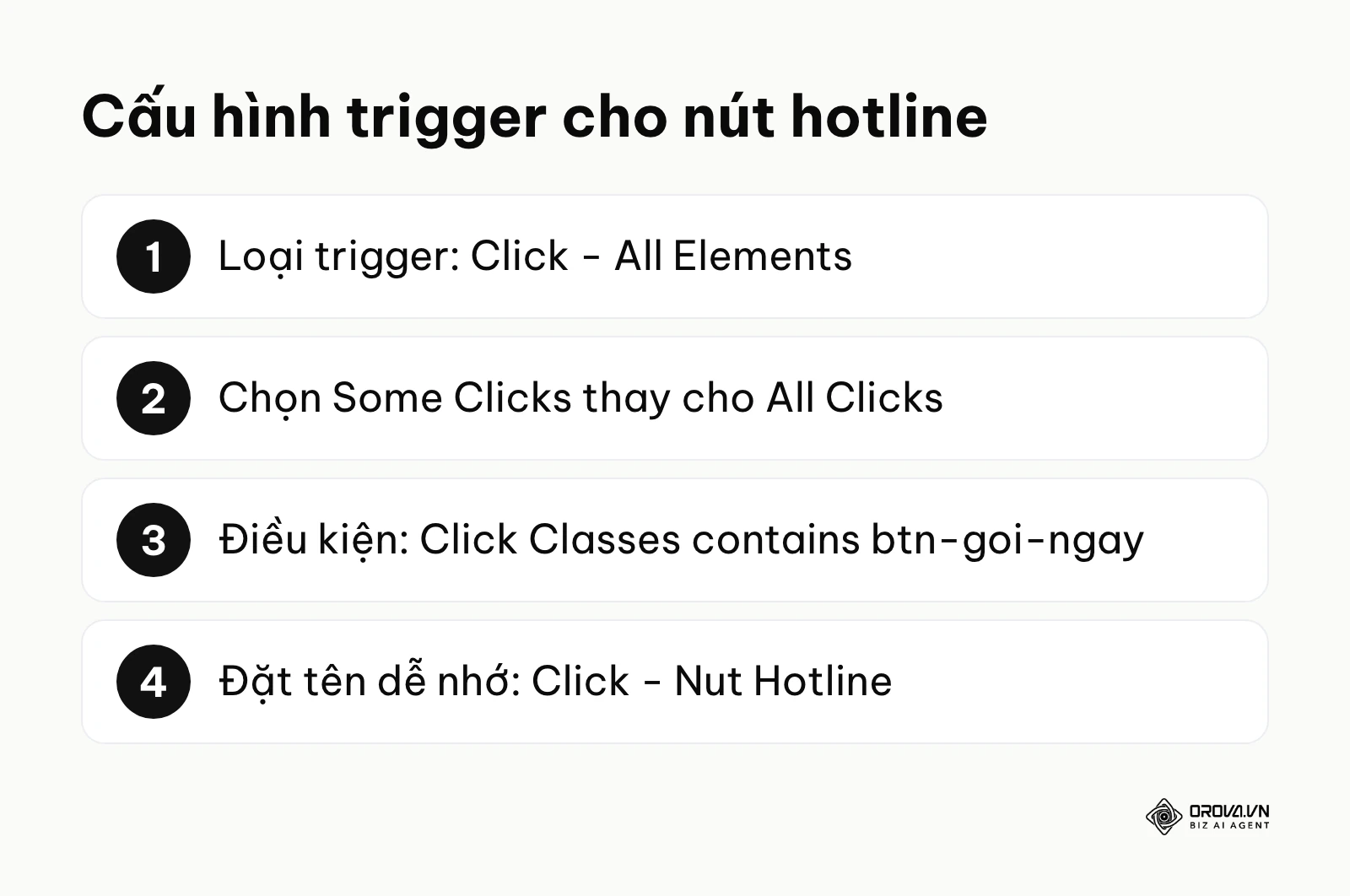 Bốn thiết lập chính khi tạo trigger theo dõi click nút hotline trong Google Tag Manager