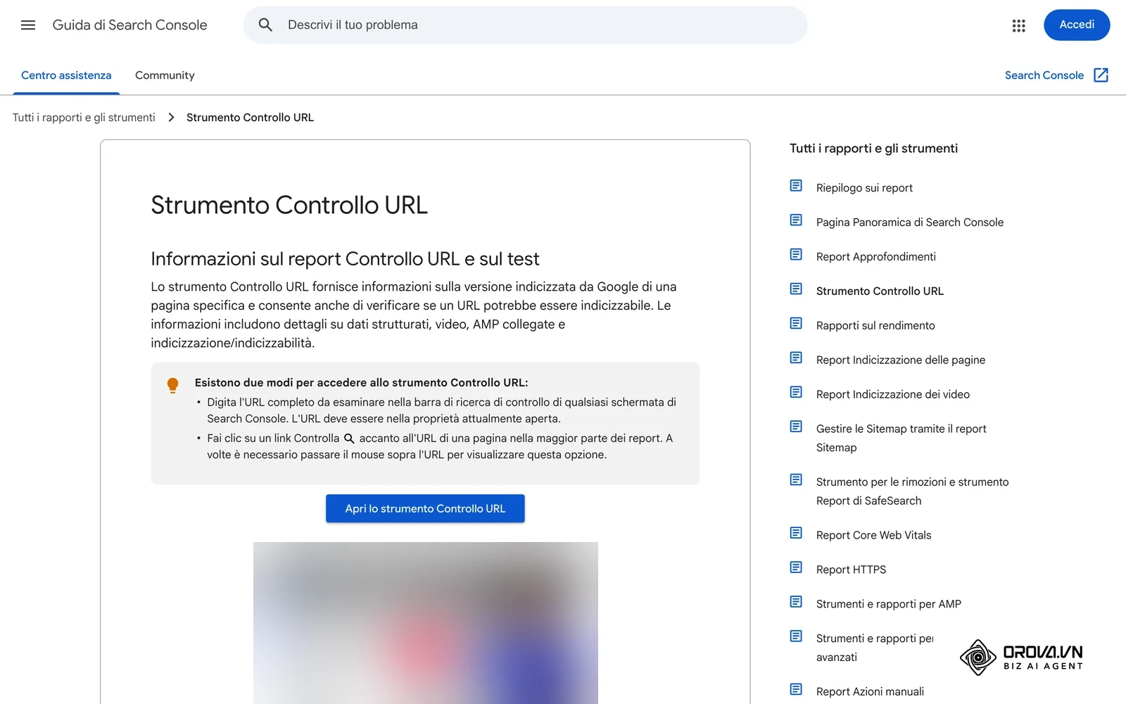Pagina ufficiale di assistenza Google in italiano sullo strumento Controllo URL.