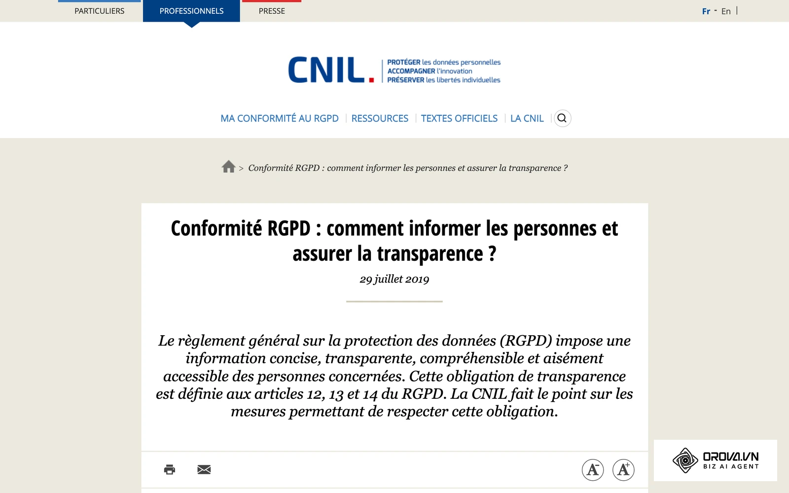 Page de la CNIL sur l'information des personnes et la transparence, utile pour rédiger la mention accompagnant toute collecte de coordonnées.