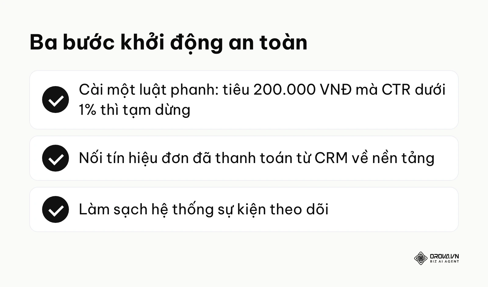 Bảng tóm tắt các bước khởi động áp dụng quy tắc quản trị quảng cáo an toàn