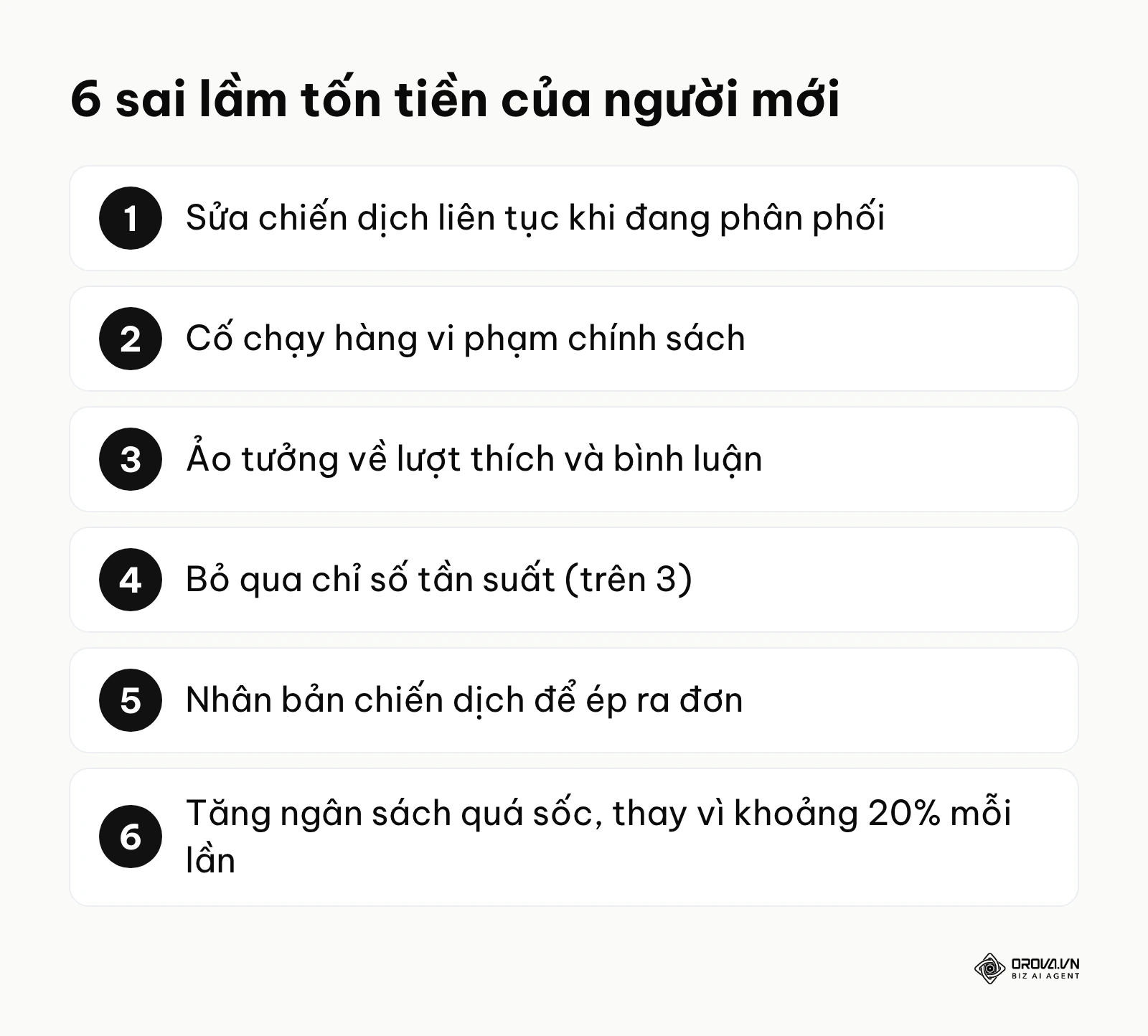 Danh sách sáu sai lầm khiến người mới chạy quảng cáo Facebook mất tiền