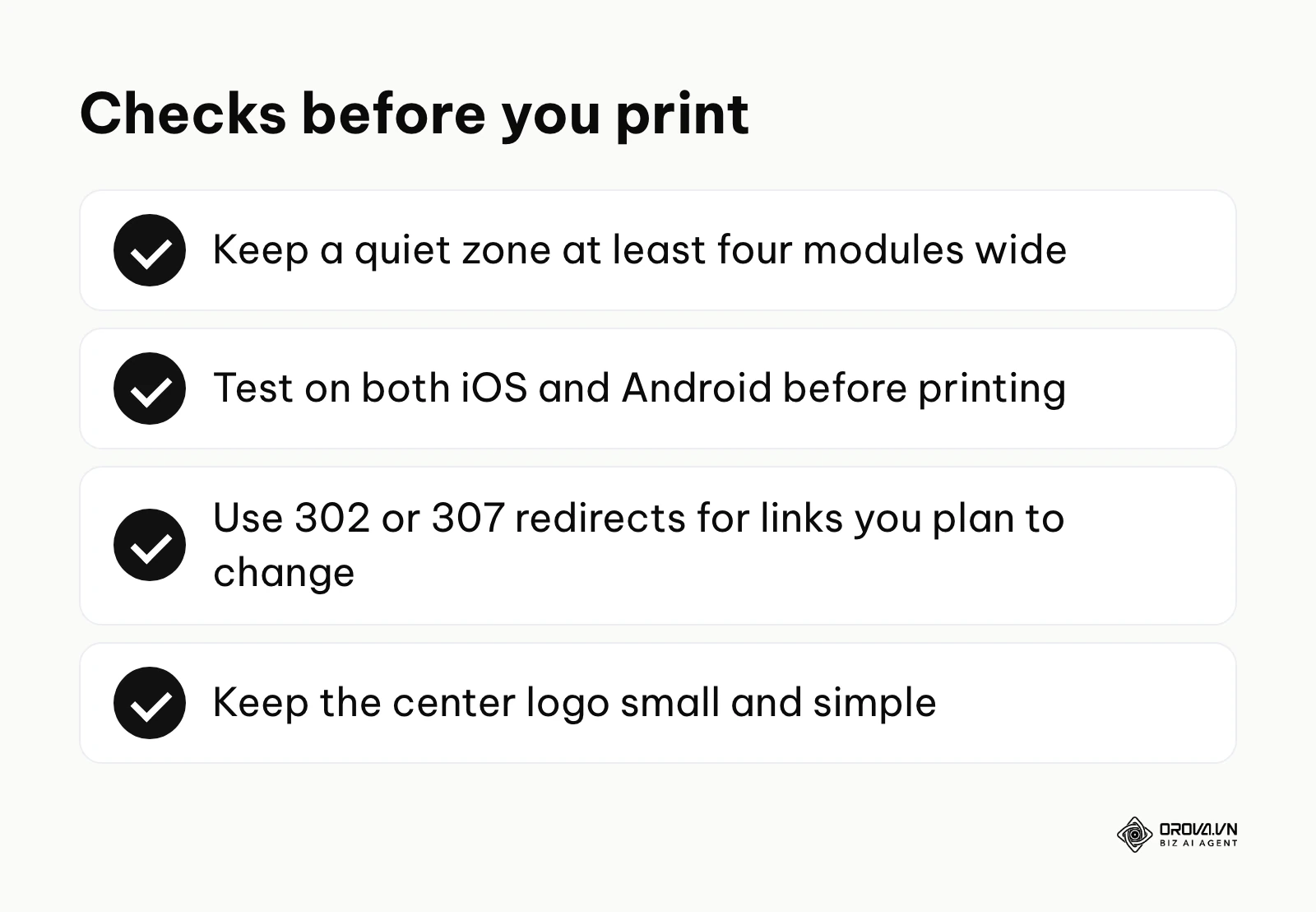 Summary checklist of common mistakes to avoid during generation and printing.