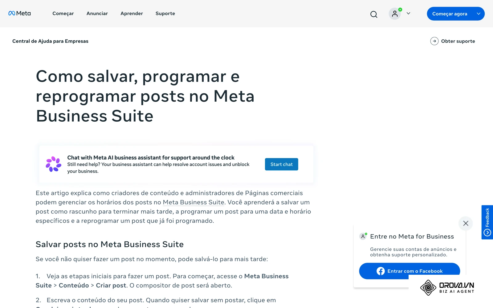Central de Ajuda da Meta: como salvar, programar e reprogramar posts no Meta Business Suite.