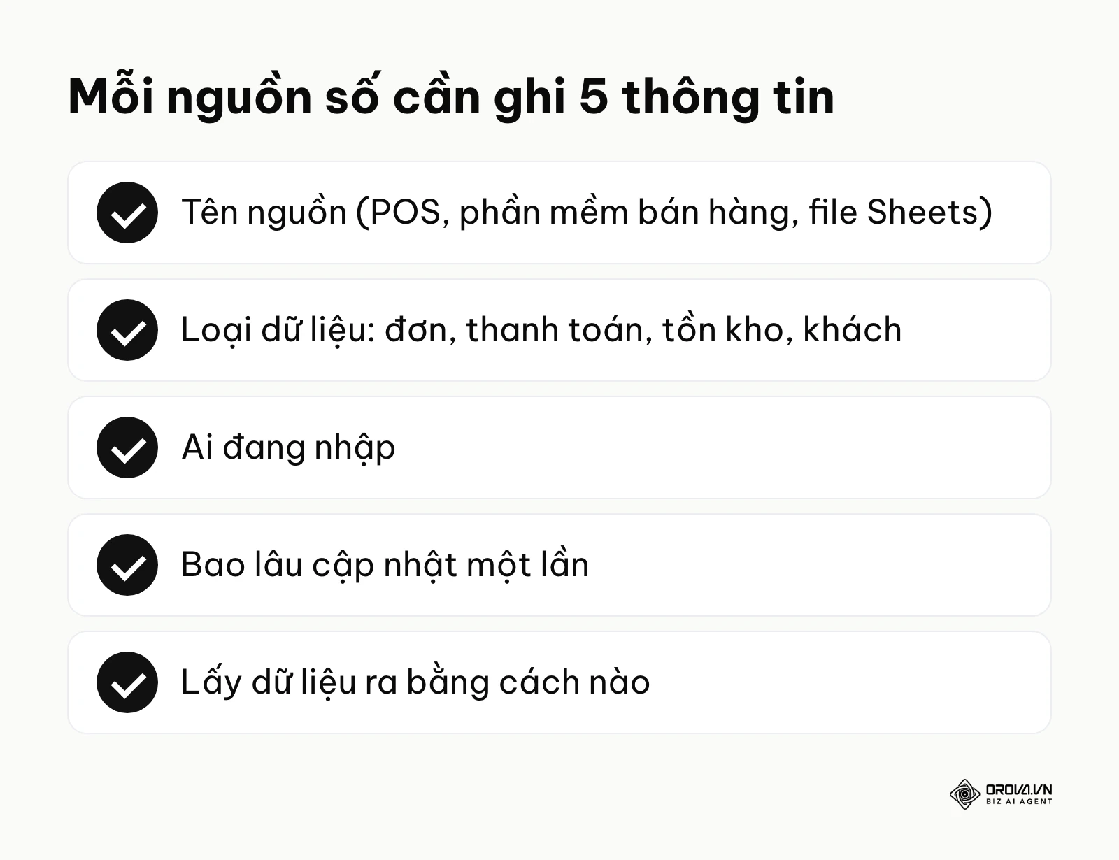 Danh sách 5 thông tin cần ghi cho mỗi nguồn số bán hàng khi lập bảng kê nguồn.