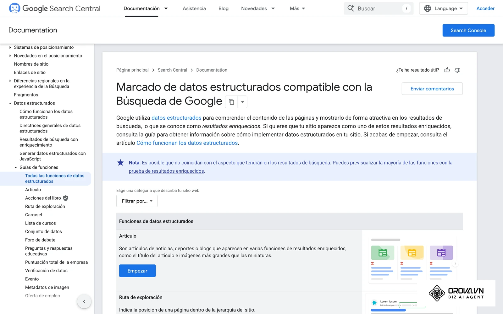 Galería de búsqueda de Google mostrando los diferentes tipos de fragmentos visuales posibles.