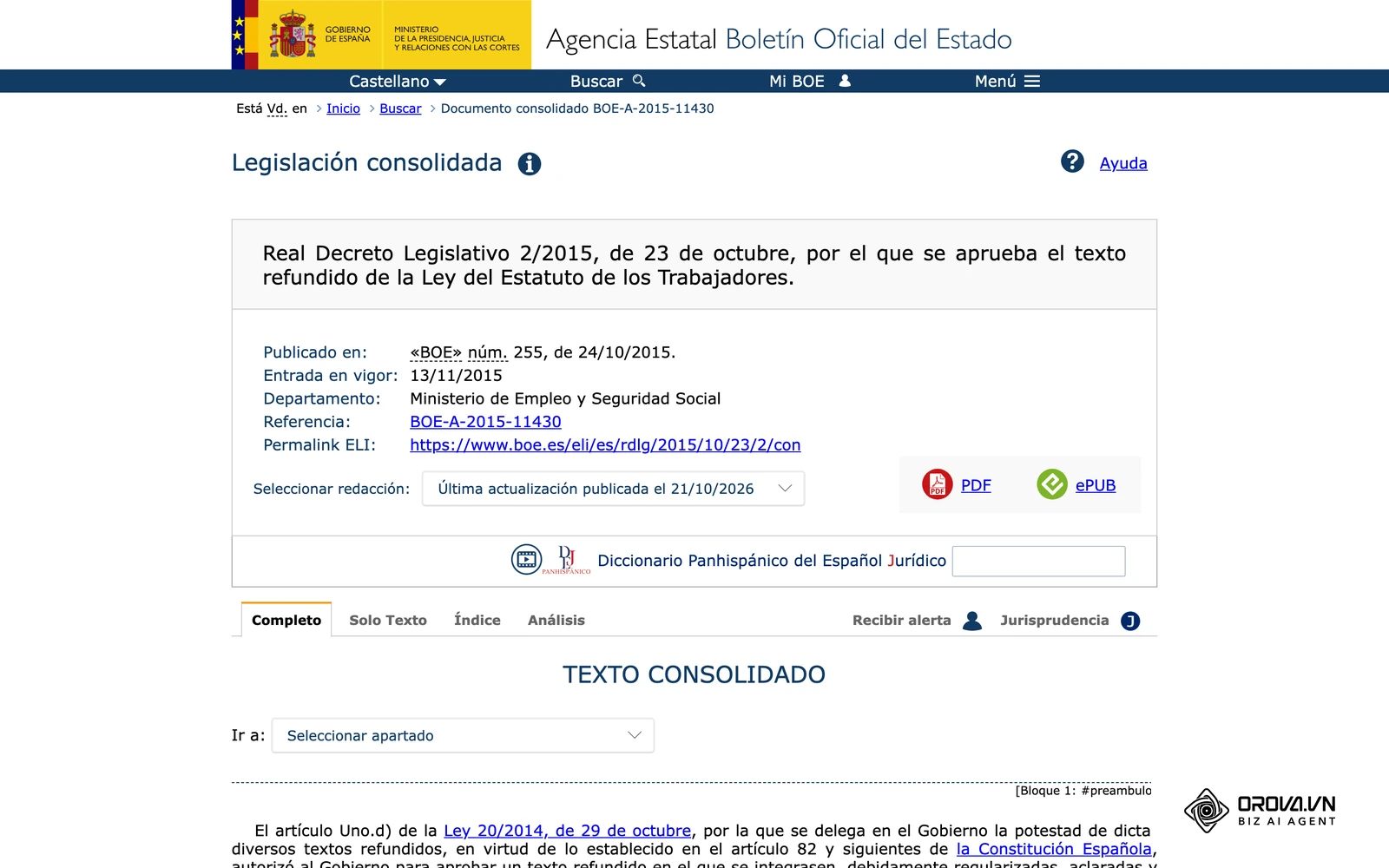 Text consolidat de l'Estatut dels Treballadors al BOE, on es llegeix l'article 23 sobre promoció i formació professional en el treball.