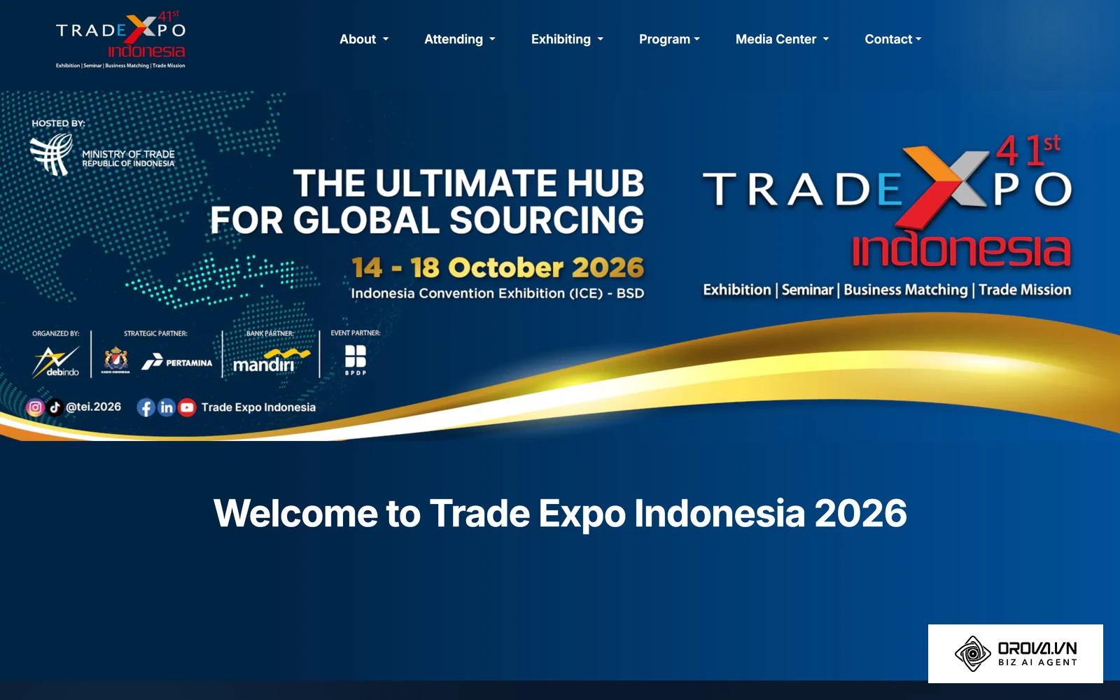 Situs resmi Trade Expo Indonesia 2026, pameran B2B berorientasi ekspor di ICE BSD City, Tangerang.
