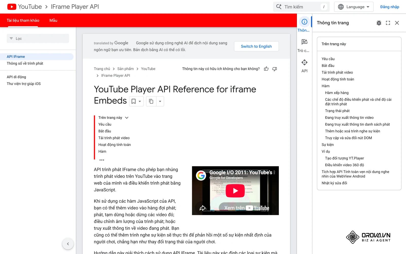 Tài liệu API của YouTube mô tả chi tiết các tham số có thể tuỳ biến bên trong thẻ iframe.