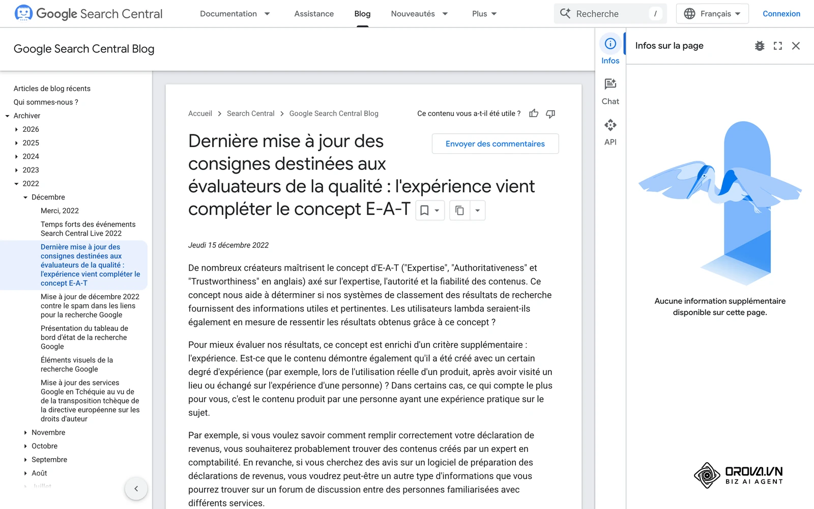 Annonce officielle de Google (décembre 2022) sur l'ajout de l'Expérience au cadre E-A-T.