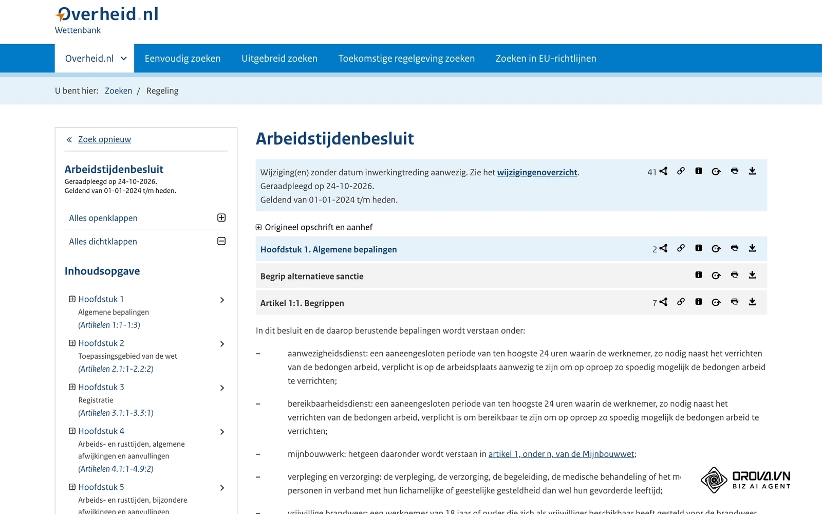 Wetten.overheid.nl: het Arbeidstijdenbesluit, waarin artikel 3.2:1 de bewaartermijn van ten minste 52 weken voor de urenregistratie vastlegt.