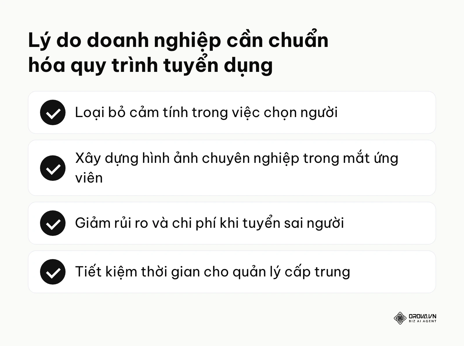 Tóm tắt các lợi ích khi chuẩn hóa quy trình tuyển dụng nhân sự và rủi ro nếu bỏ qua.