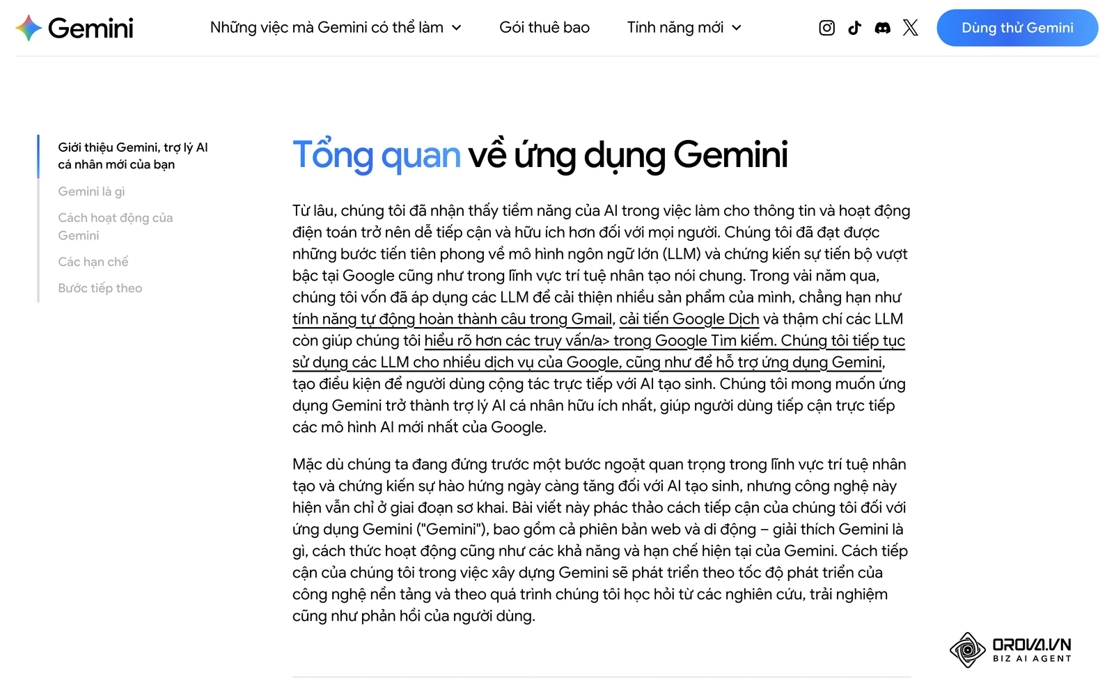 Trang giới thiệu ứng dụng Gemini của Google.