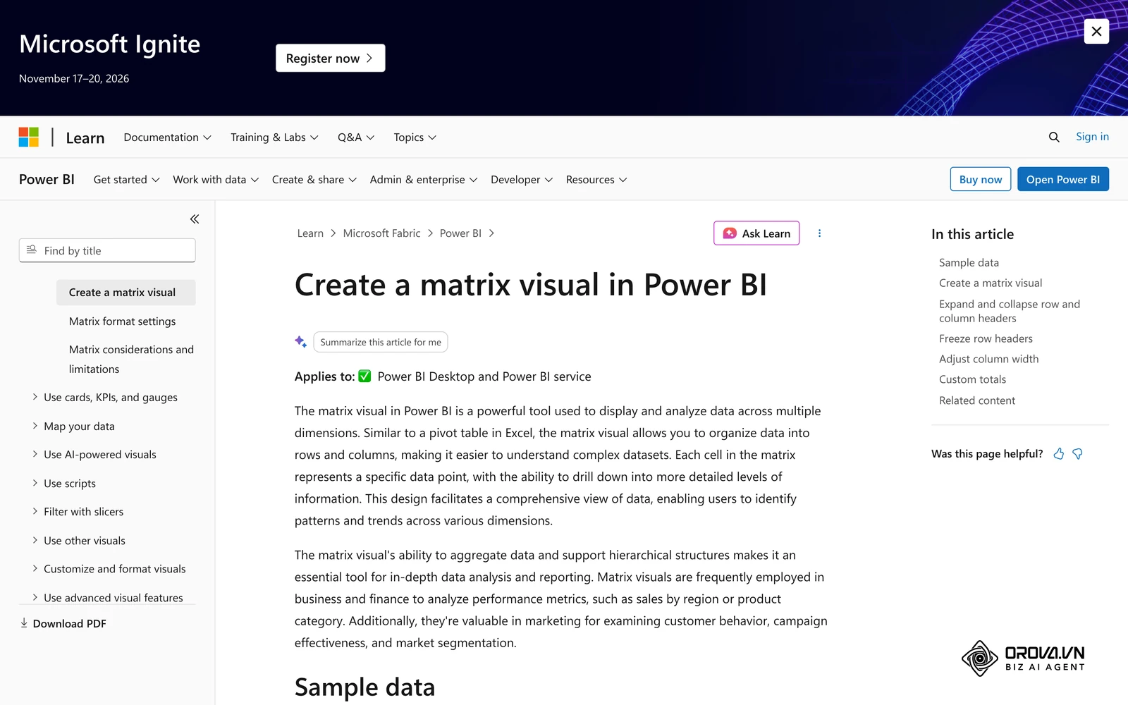 Microsoft Power BI hujjatlari: matritsa vizuali va shartli rang formatlash (issiqlik xaritasi koʻrinishi)
